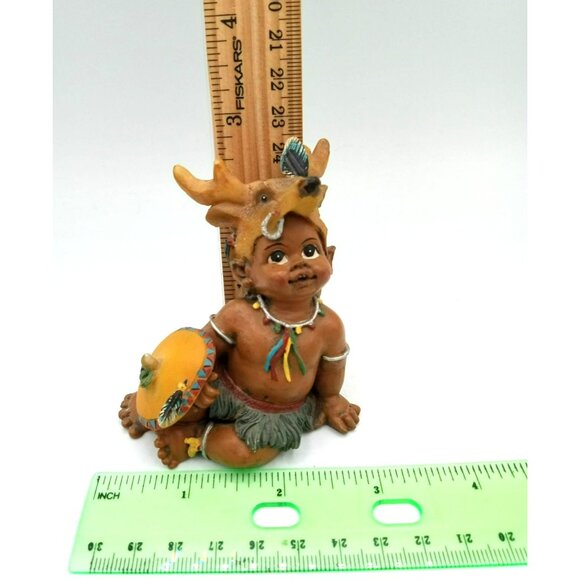 Native American Smiling Baby Figure Deer Antler Headdress Shield Vintage 3 Inch - Picture 2 of 15